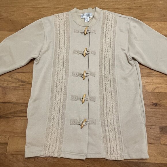 Vintage Womans L Jennifer Moore Fleece Cardigan Sweater Wooden Toggle Buttons - Picture 1 of 12